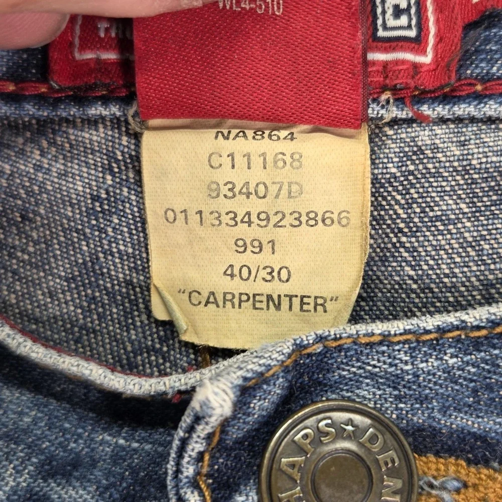 Chaps Denim Jeans Mens 40x27‎ Blue Carpenter Relaxed Straight Raw Hem Distressed